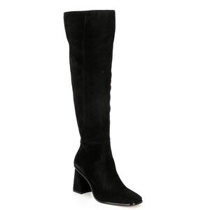 NEW Gianni Bini Suede Tall Square Toe Block Heel Boots Women Black Knee High 5.5